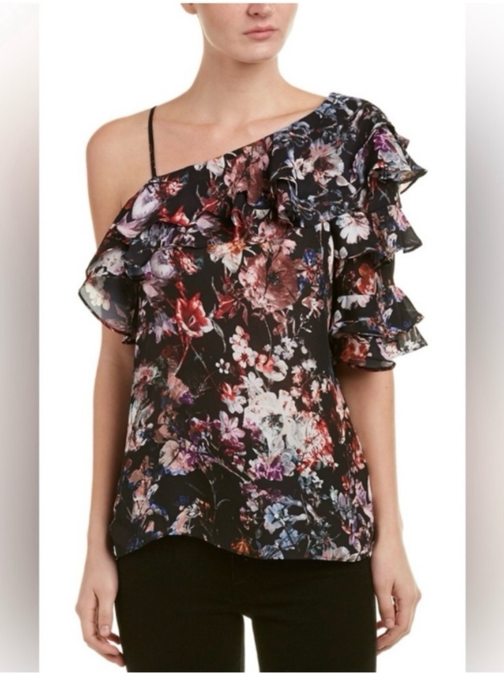 NWT Parker One Shoulder
Ruffled Floral Top w/ Adjustable Spaghetti Strap, XS